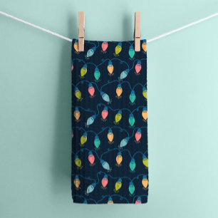 Christmas Vacation Holiday Twinkle Lights on Navy Tea Towel
