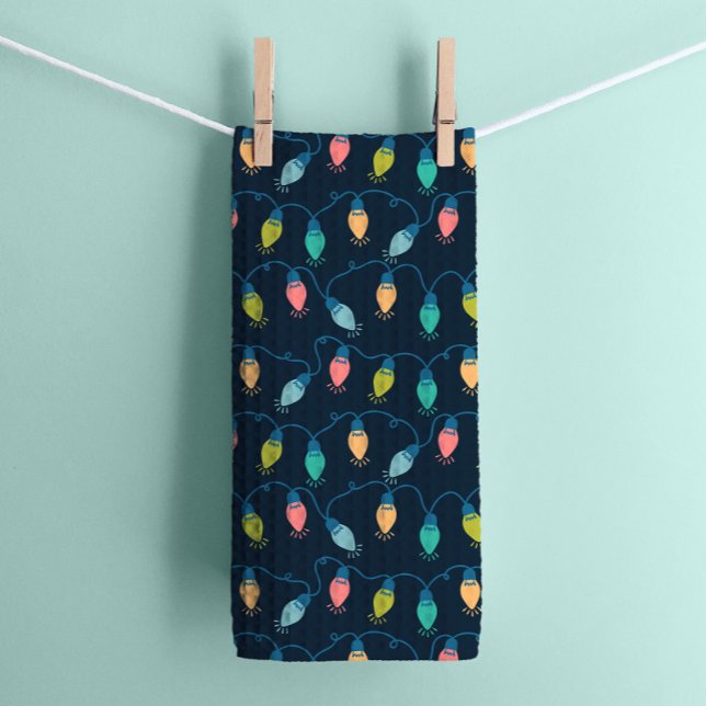 Christmas Vacation Holiday Twinkle Lights on Navy Tea Towel (Creator Uploaded)