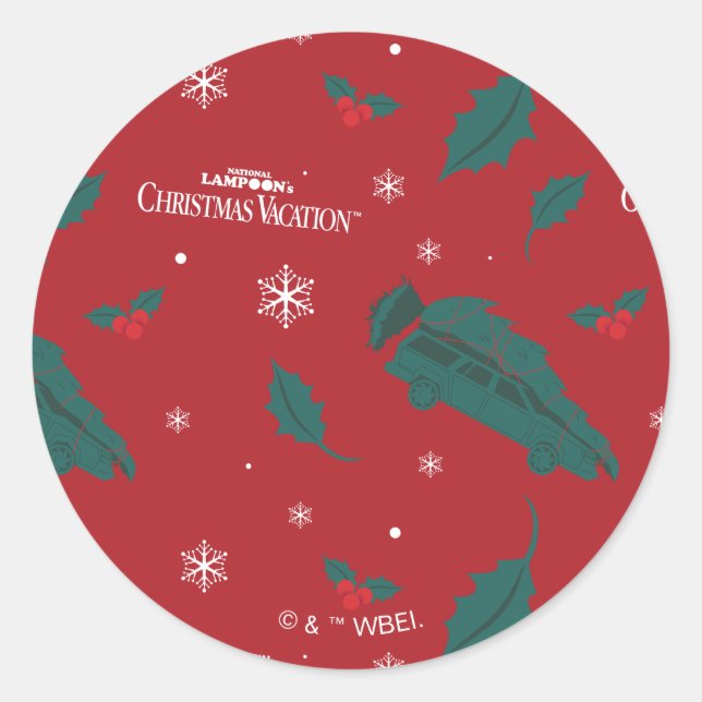 Christmas Vacation Holly Pattern Classic Round Sticker (Front)