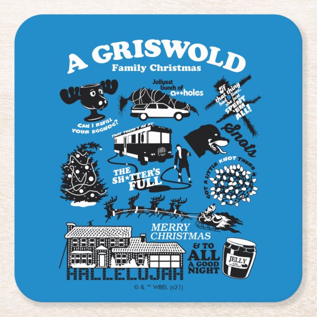 Christmas Vacation Icons and Quotes Square Paper Coaster (Front)