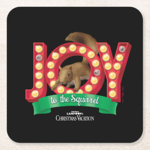 Christmas Vacation Joy to the Squirrel Square Paper Coaster