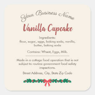 Christmas Vanilla Cupcake Ingredients Label