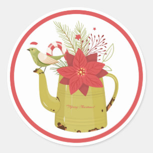 Christmas Vase Poinsettia Bird Sticker
