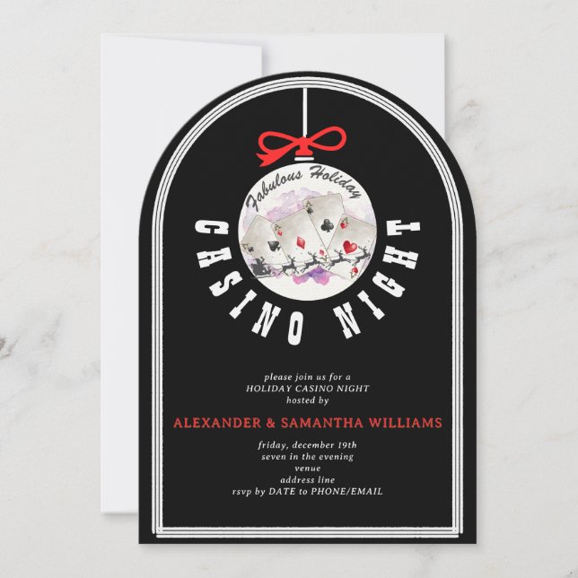 Christmas Vegas Casino Blackjack Poker Night Party Invitation (Front)