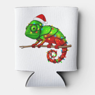 Christmas Veiled Chameleon Chamaeleo Santa Hat Can Cooler