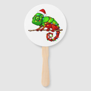 Christmas Veiled Chameleon Chamaeleo Santa Hat Hand Fan