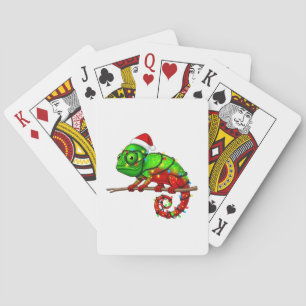 Christmas Veiled Chameleon Chamaeleo Santa Hat Playing Cards