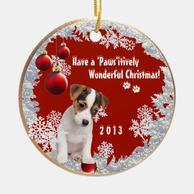 Christmas Version Two Featuring This Jack Russell Ceramic Tree Decoration (Front)