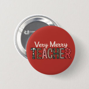 Christmas Very Merry Teacher Leopard Tree 6 Cm Round Badge