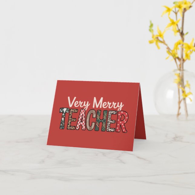 Christmas Very Merry Teacher Leopard Tree Card (Yellow Flower)