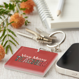 Christmas Very Merry Teacher Leopard Tree Key Ring