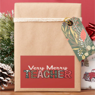 Christmas Very Merry Teacher Leopard Tree Rectangular Sticker