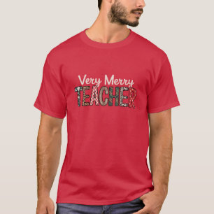Christmas Very Merry Teacher Leopard Tree T-Shirt