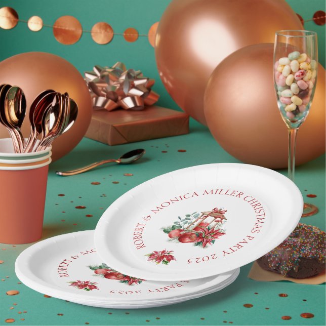 Christmas vibe flowers & lantern bouquet paper plate (Multi)