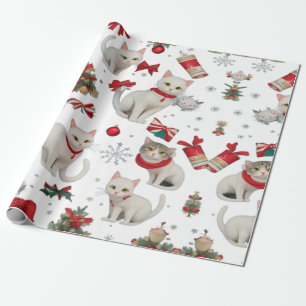 Christmas Vibes Cats seamless Pattern Wrapping Paper