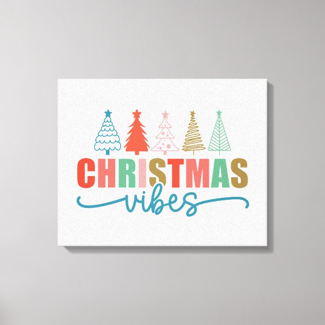 Christmas Vibes - Colourful Holiday Trees Design Canvas Print (Front)
