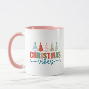 Christmas Vibes - Colourful Holiday Trees Design Mug