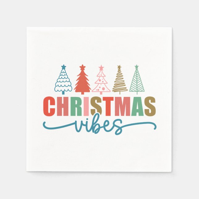 Christmas Vibes - Colourful Holiday Trees Design Napkin (Front)