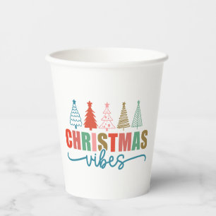Christmas Vibes - Colourful Holiday Trees Design Paper Cups