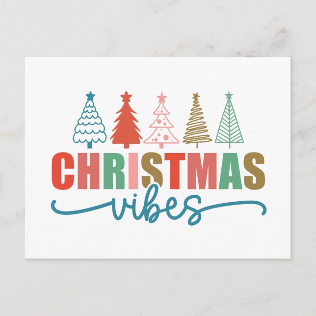 Christmas Vibes - Colourful Holiday Trees Design Postcard (Front)