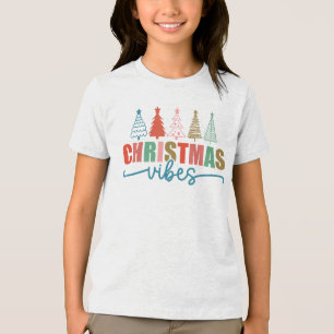 Christmas Vibes - Colourful Holiday Trees Design Tri-Blend Shirt
