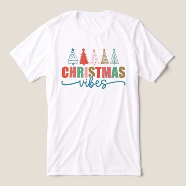 Christmas Vibes - Colourful Holiday Trees Design Tri-Blend Shirt (Design Front)