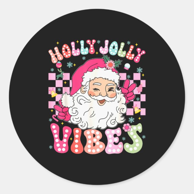Christmas Vibes Cute Nk Santa Christmas Xmas Women Classic Round Sticker (Front)