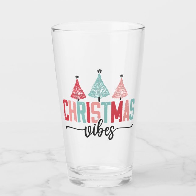 Christmas Vibes - Festive Tree Design Glass (Front)