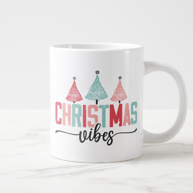Christmas Vibes - Festive Tree Design Large Coffee Mug (Right)