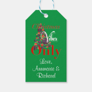 Christmas Vibes Only Abstract Red Green Tree Gift Tags
