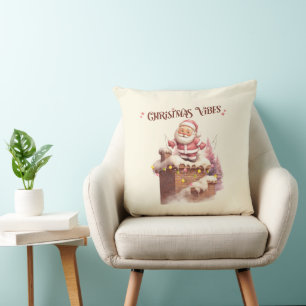 Christmas Vibes Pink Santa Cushion