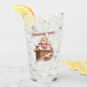 Christmas Vibes Pink Santa Glass
