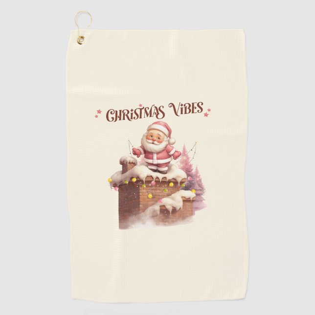 Christmas Vibes Pink Santa Golf Towel (Front)