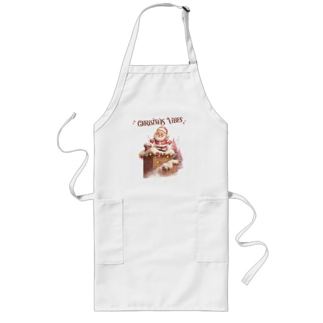 Christmas Vibes Pink Santa Long Apron (Front)