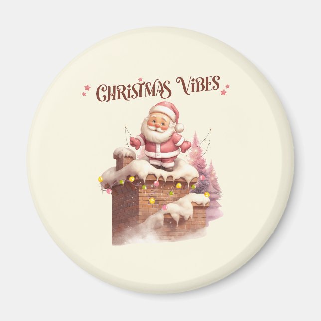 Christmas Vibes Pink Santa Magnet (Front)