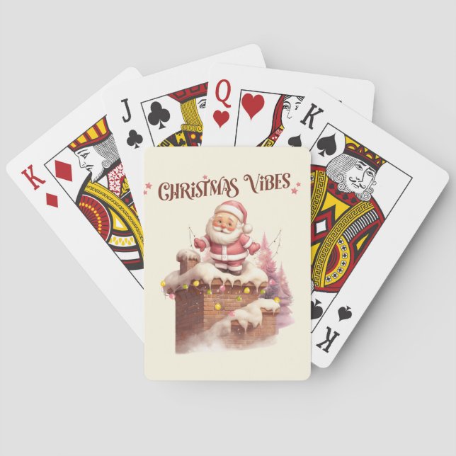 Christmas Vibes Pink Santa Playing Cards (Back)