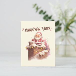 Christmas Vibes Pink Santa Postcard