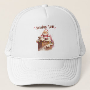 Christmas Vibes Pink Santa Trucker Hat