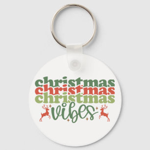 Christmas Vibes Retro Groovy Christmas Holidays Key Ring
