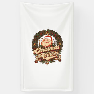 Christmas Vibes Santa Claus Wreath Bells Banner