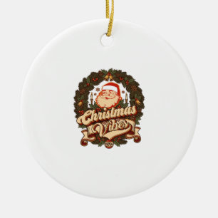 Christmas Vibes Santa Claus Wreath Bells Ceramic Tree Decoration