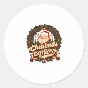 Christmas Vibes Santa Claus Wreath Bells Classic Round Sticker