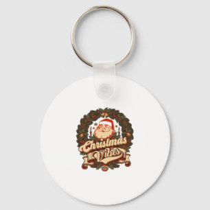 Christmas Vibes Santa Claus Wreath Bells Key Ring