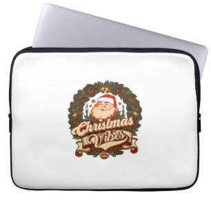 Christmas Vibes Santa Claus Wreath Bells Laptop Sleeve