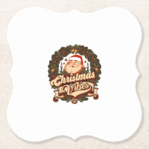 Christmas Vibes Santa Claus Wreath Bells Paper Coaster