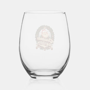 Christmas Vibes Santa Claus Wreath Bells Stemless Wine Glass