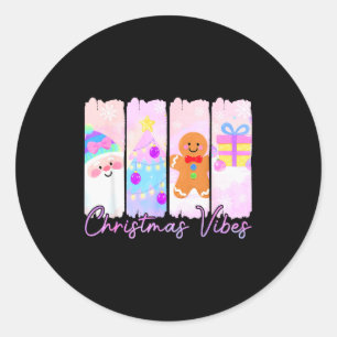Christmas Vibes Santa Claus Xmas Tree Gingerbread Classic Round Sticker