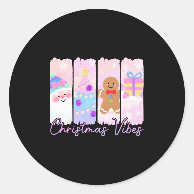 Christmas Vibes Santa Claus Xmas Tree Gingerbread  Classic Round Sticker (Front)