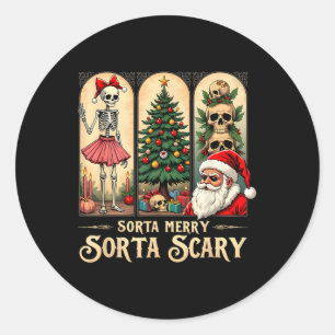 Christmas Vibes Skeleton Sorta Merry Sorta Scary Classic Round Sticker