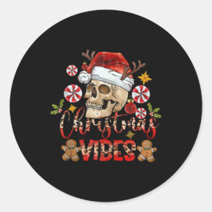 Christmas Vibes Skull Santa Hat Christmas Skeleton Classic Round Sticker
